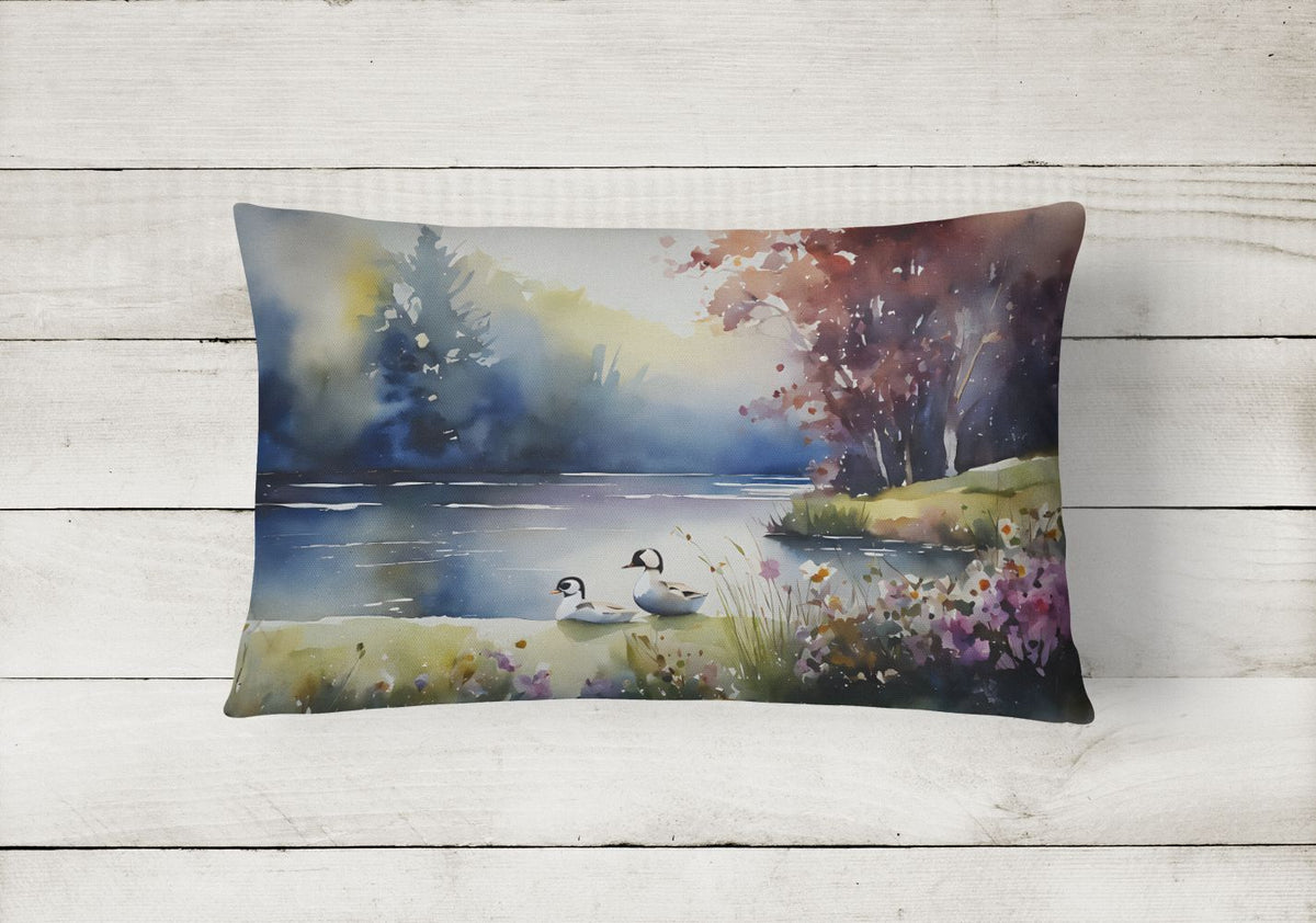 Watercolor Birds Throw Pillow Throw Pillow for Indoor Couch Bed Outdoor Patio Washable, Bufflehead 3193,12Hx16W