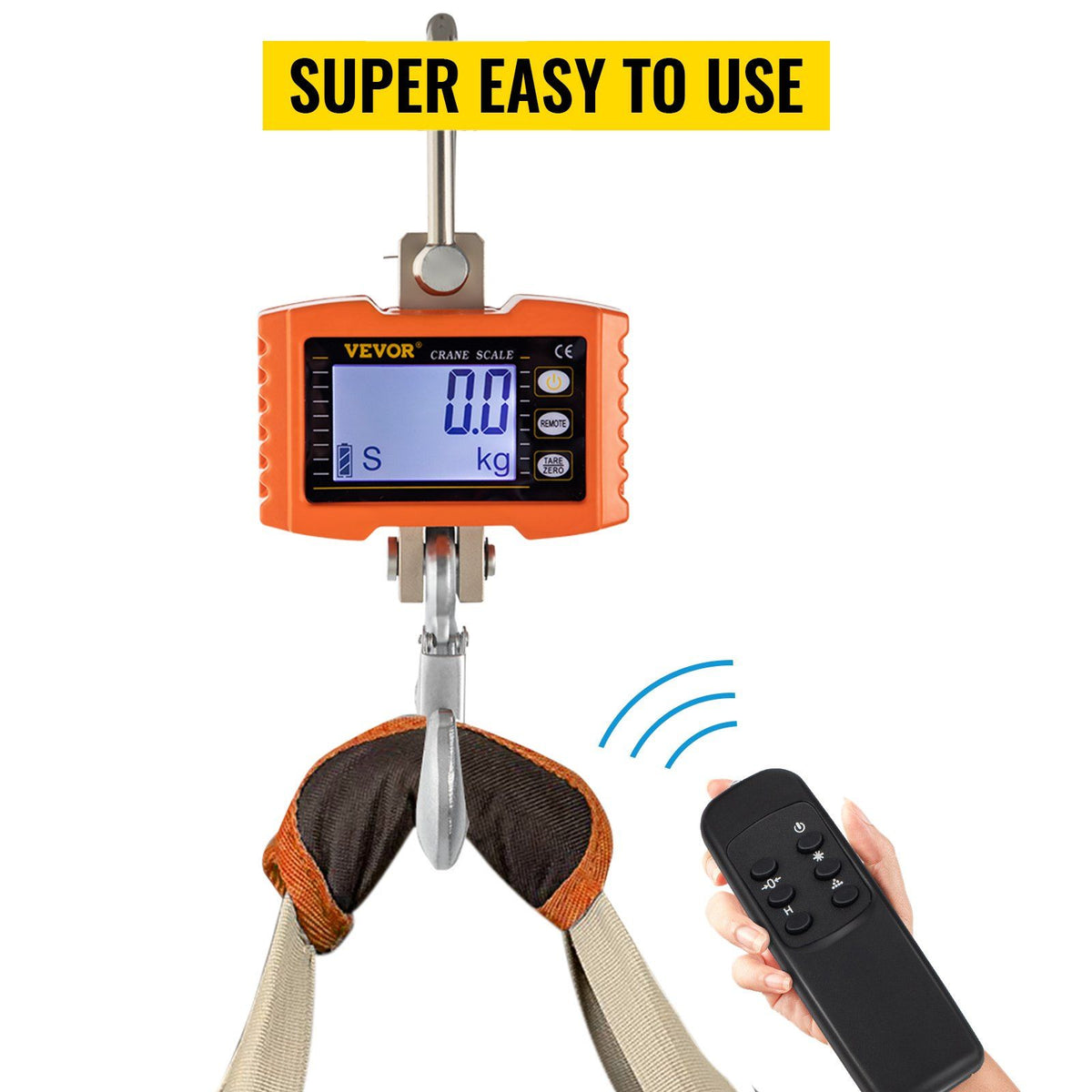 VEVOR Hanging Scale 1000KG (2200LBS) Orange Digital Industrial Heavy Duty Crane Scale with Accurate Reloading Spring Sensor for Hunting Farm or Construction
