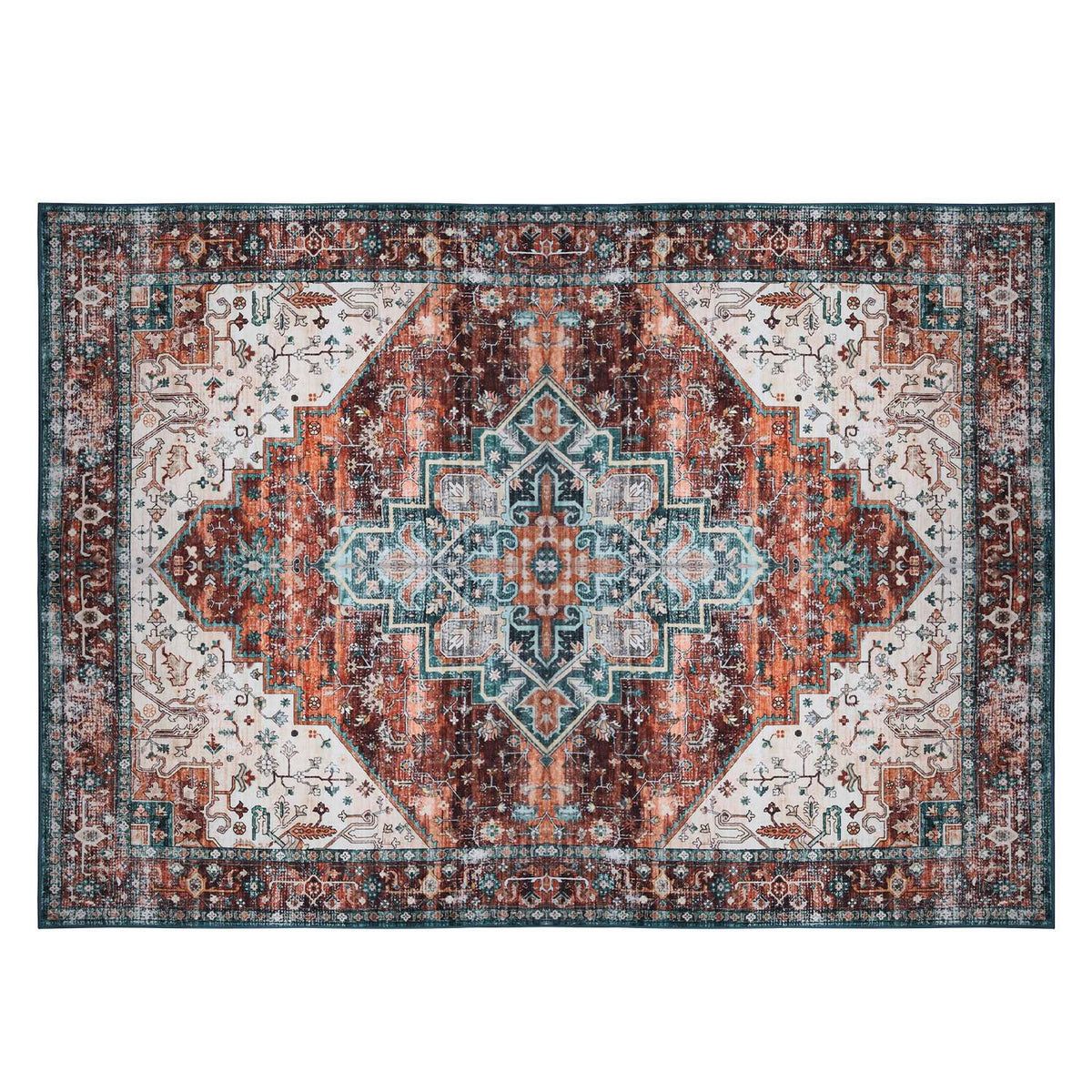 Vintage Area Rug Modern Non Slip Carpet Boho Low Pile Soft Rug Waterproof Machine Washable Rug for Living Room Bedroom Kitchen Dining Room Under Table