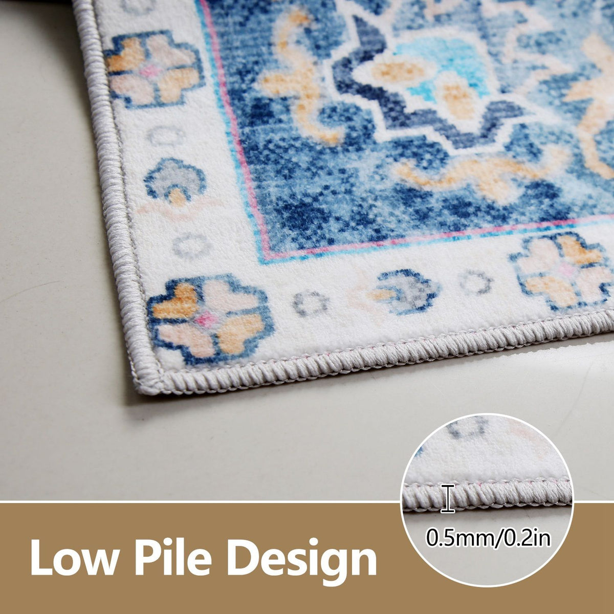 Vintage Area Rug Modern Non Slip Carpet Boho Low Pile Soft Rug Waterproof Machine Washable Rug for Living Room Bedroom Kitchen Dining Room Under Table