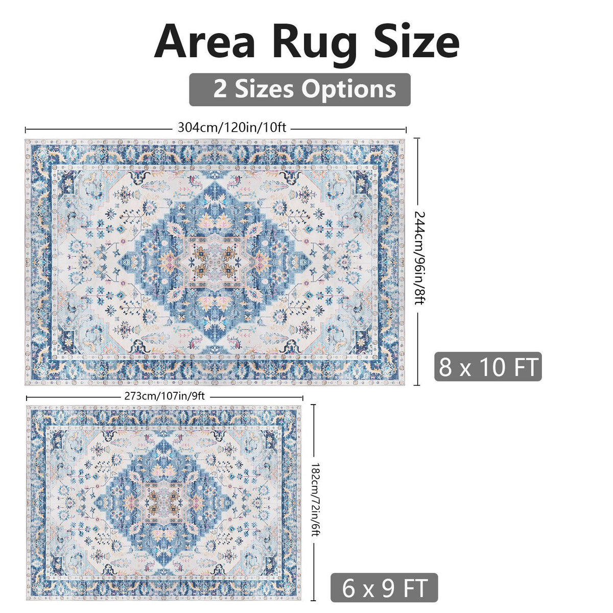 Vintage Area Rug Modern Non Slip Carpet Boho Low Pile Soft Rug Waterproof Machine Washable Rug for Living Room Bedroom Kitchen Dining Room Under Table