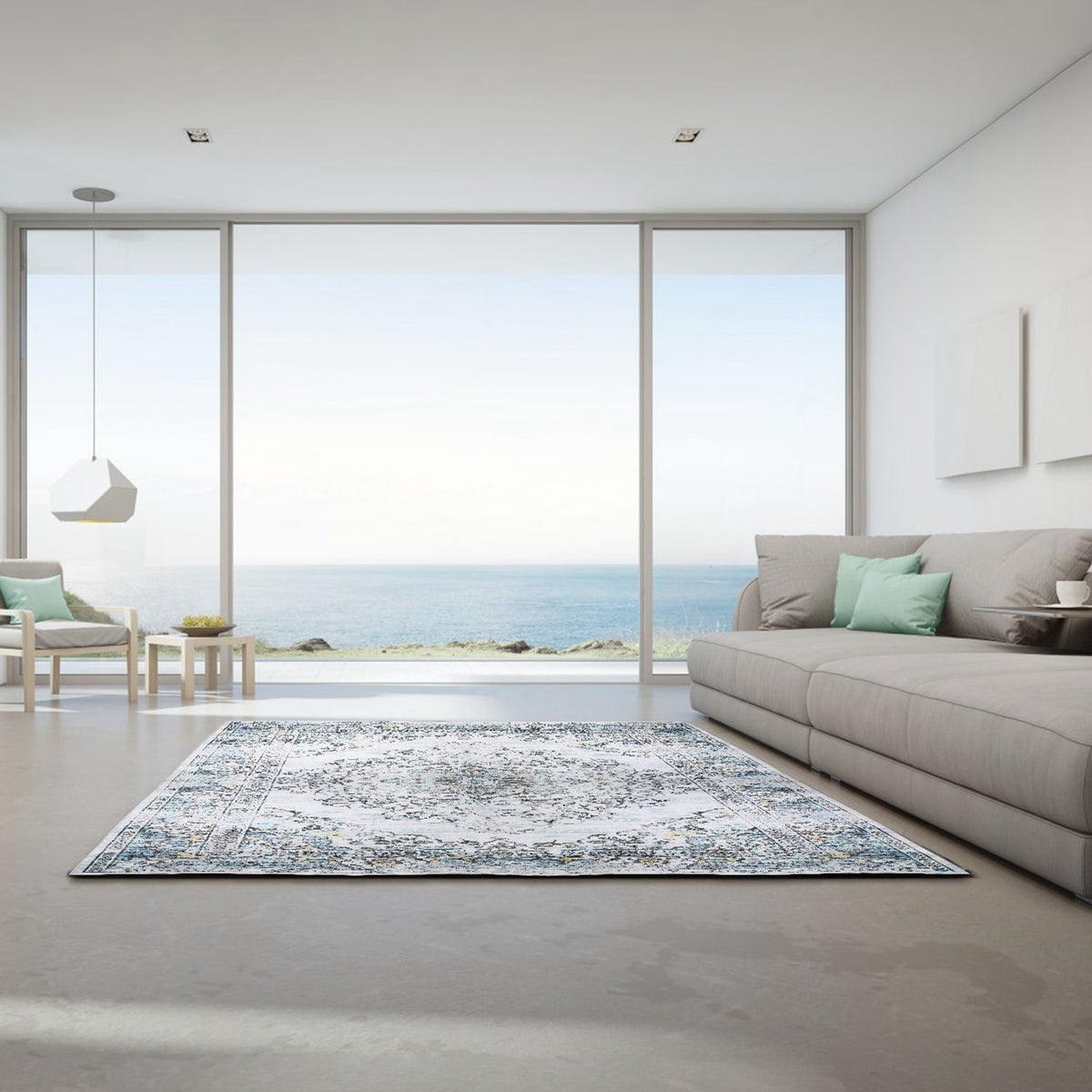 Vintage Area Rug Modern Non Slip Carpet Boho Low Pile Soft Rug Waterproof Machine Washable Rug for Living Room Bedroom Kitchen Dining Room Under Table