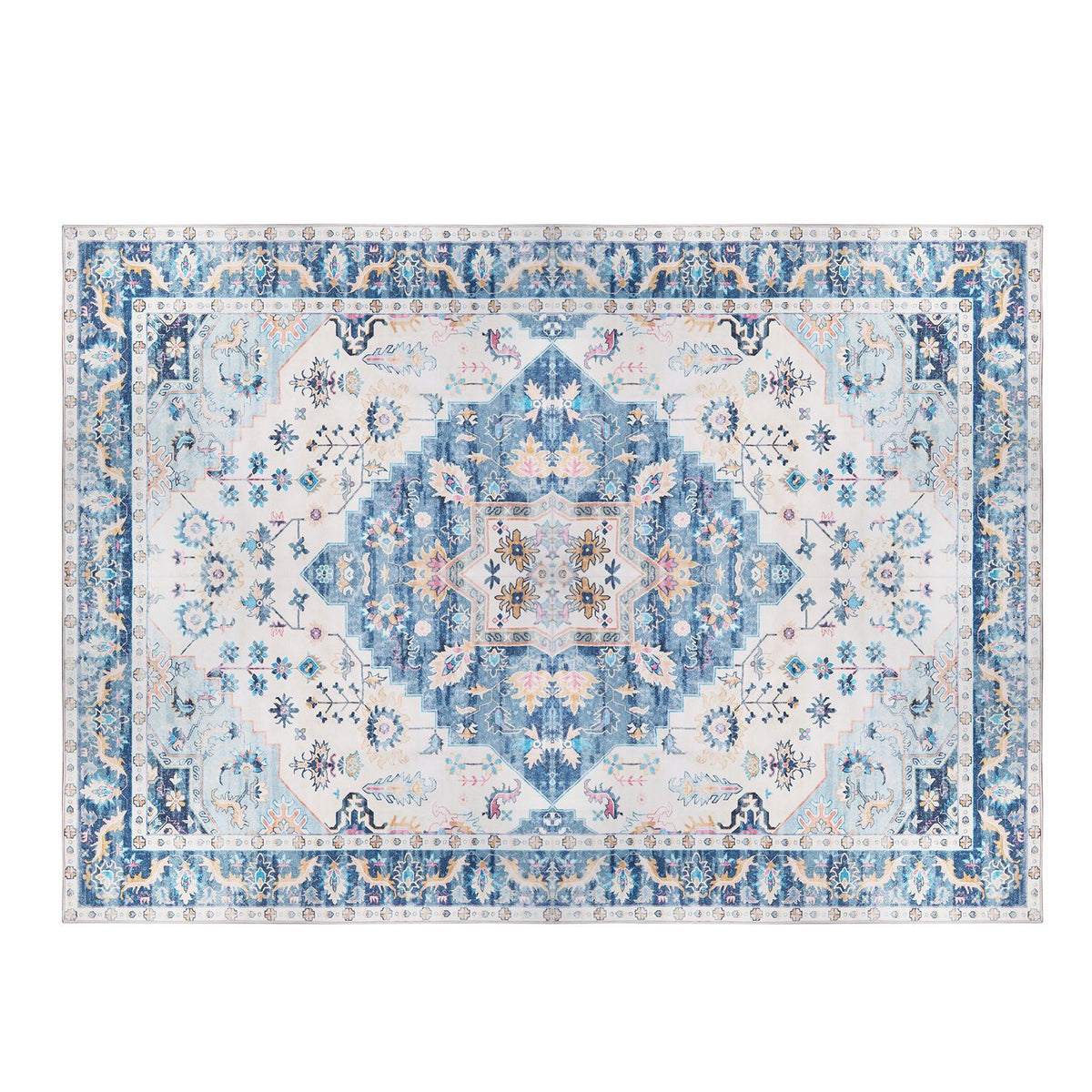 Vintage Area Rug Modern Non Slip Carpet Boho Low Pile Soft Rug Waterproof Machine Washable Rug for Living Room Bedroom Kitchen Dining Room Under Table