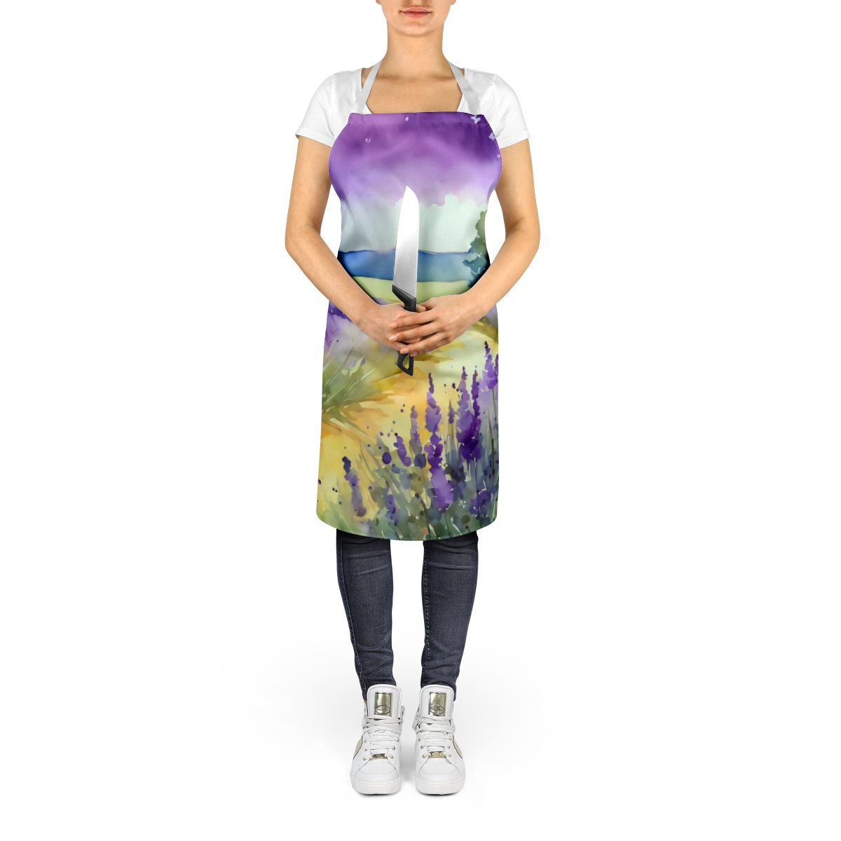 Lavender in Watercolor Apron Cooking Kitchen Server Baking Crafts Gardening for Adult Women Men, Unisex, Large, Multicolor