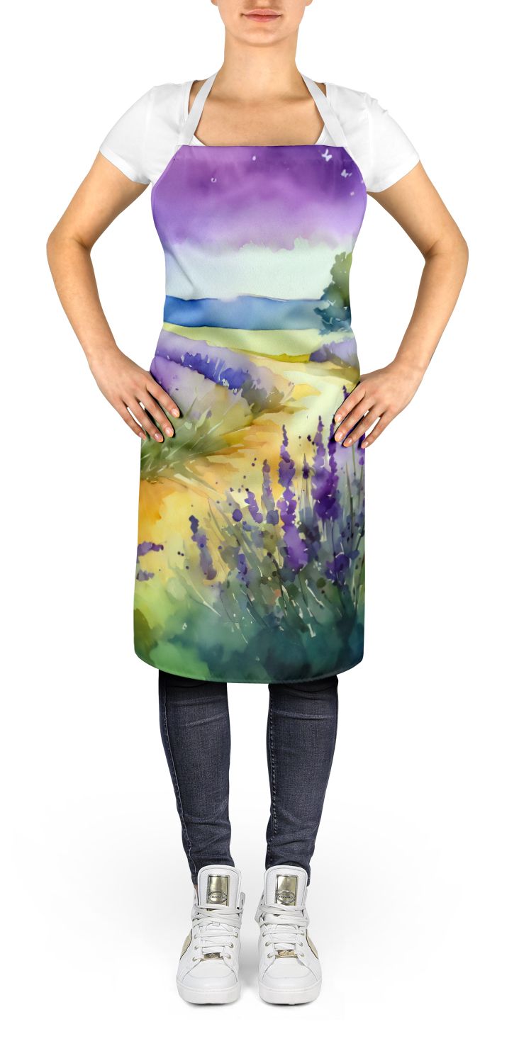 Lavender in Watercolor Apron Cooking Kitchen Server Baking Crafts Gardening for Adult Women Men, Unisex, Large, Multicolor