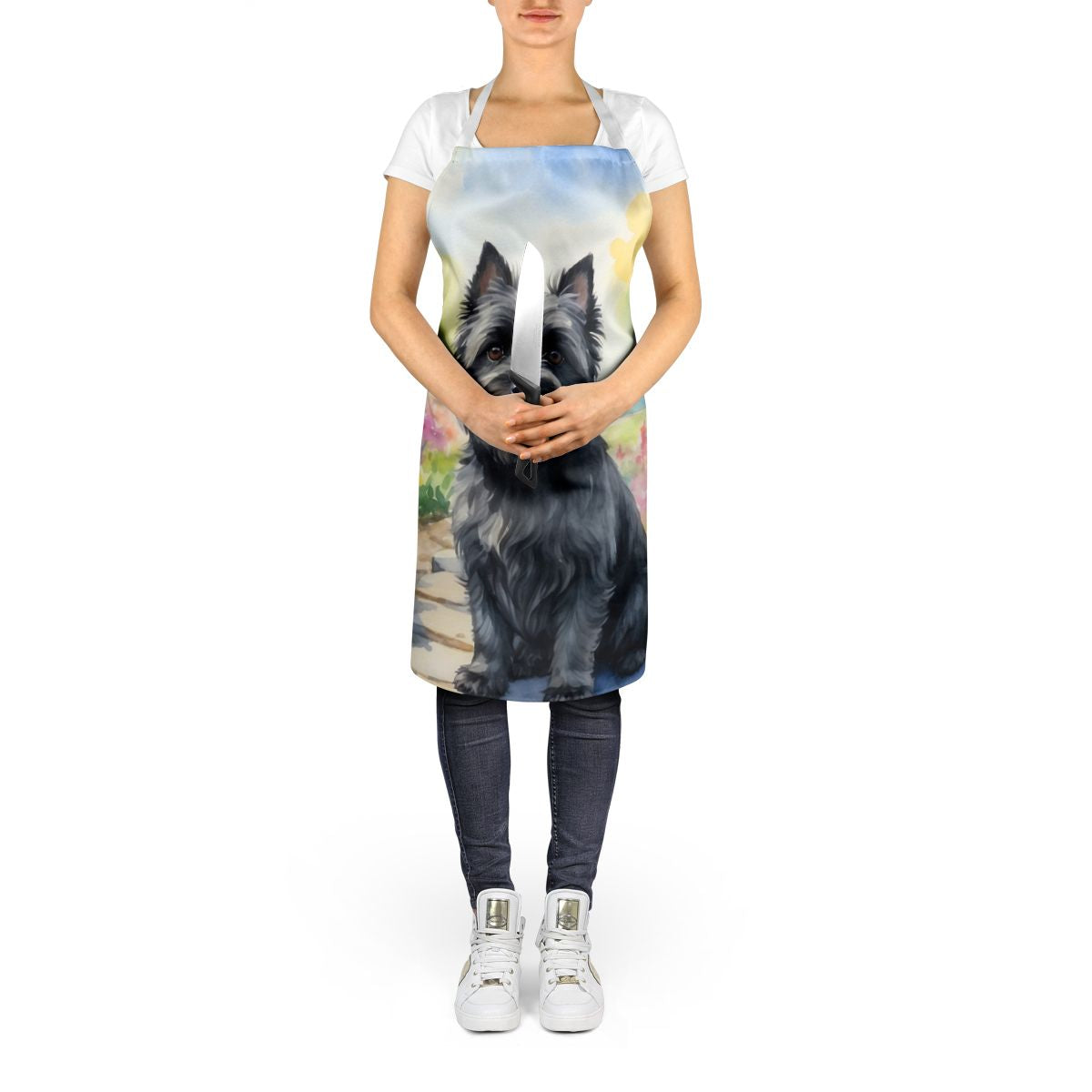 Cairn Terrier Spring Path Apron Cooking Kitchen Server Baking Crafts Gardening for Adult Women Men, Unisex, Large, Multicolor