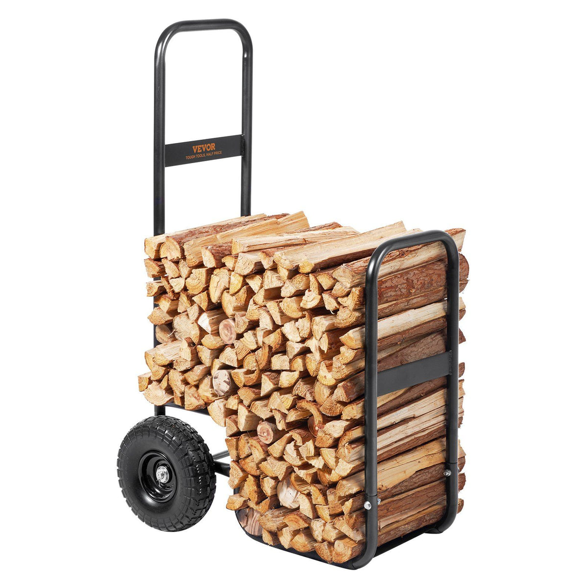 VEVOR Firewood Log Cart, 250 lbs Capacity, Outdoor and Indoor Wood Rack Storage Mover with PU Wheels & Waterproof Cloth, Heavy Duty Steel Dolly Hauler, Firewood Carrier for Fireplace, Fire Pit, Black