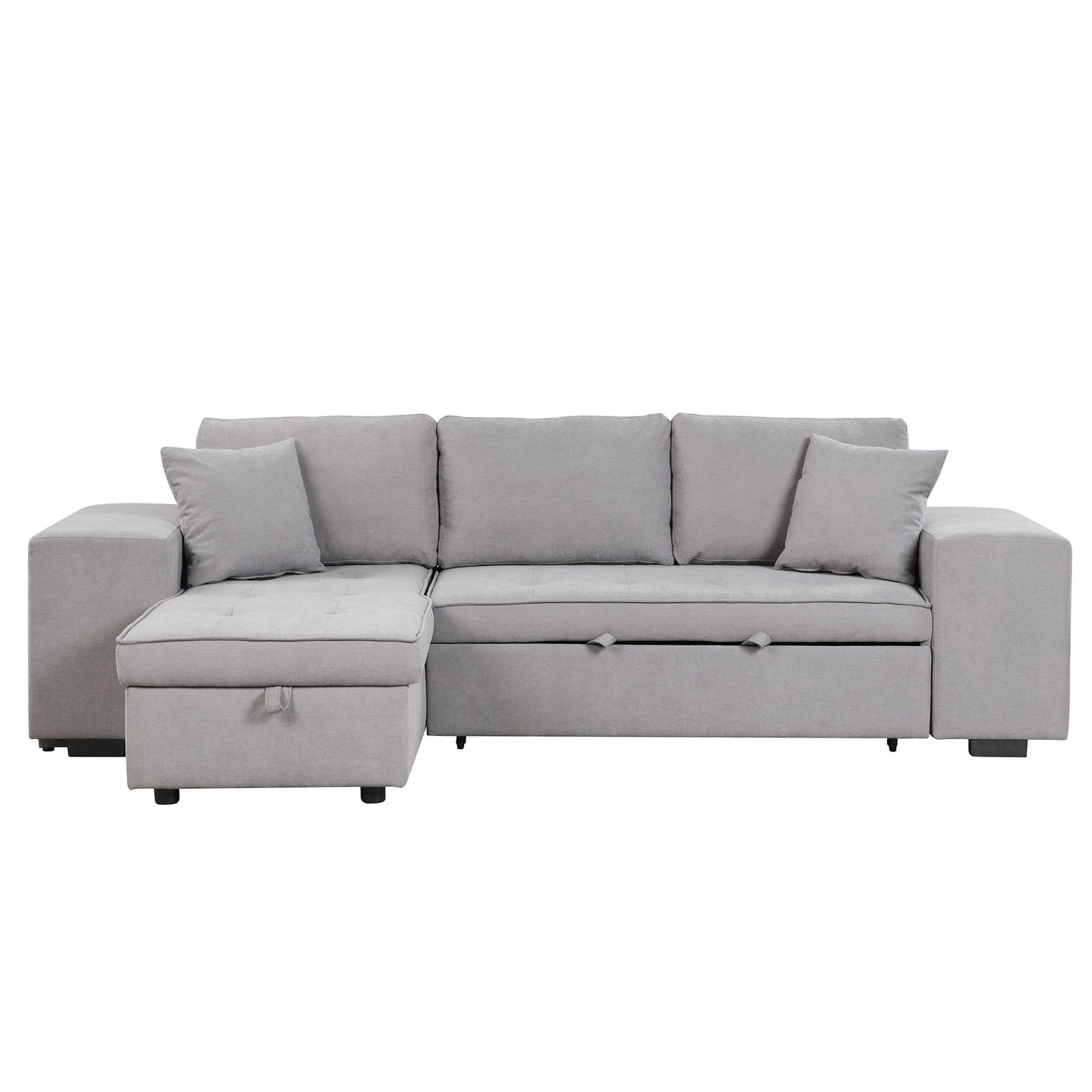 104.5" Pull Out Sleeper Sofa Reversible L-Shape 3 Seat Sectional Couch with Storage Chaise and 2 Stools for Living Room Furniture Set