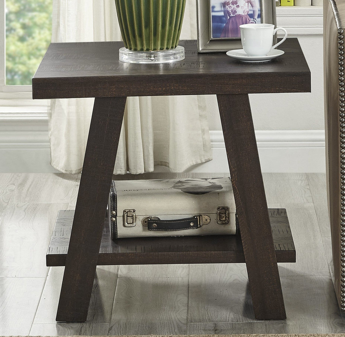 Athens Contemporary Wood Shelf End Table in Weathered Espresso