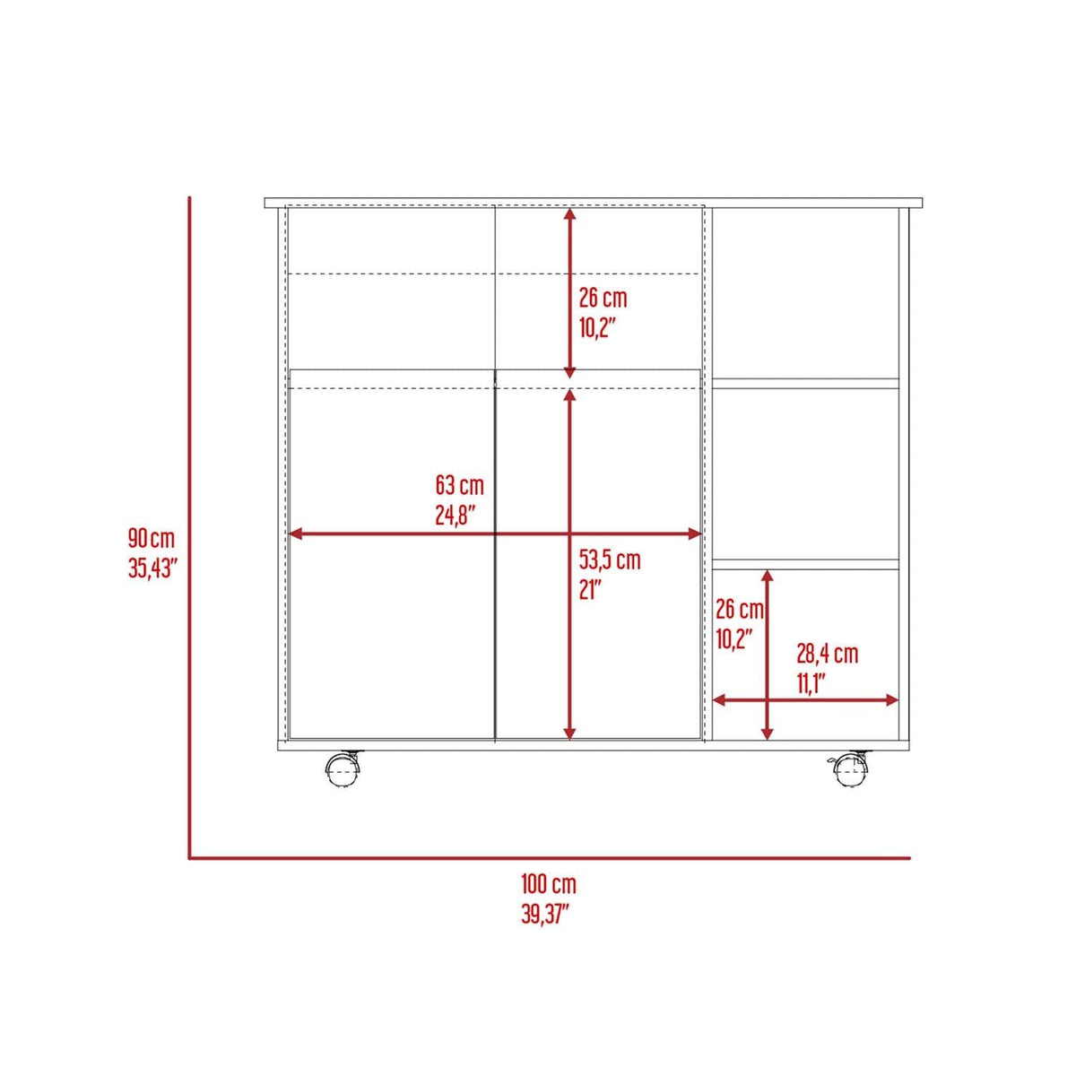 Serbia Kitchen Island, One Cabinet, Four Open Shelves