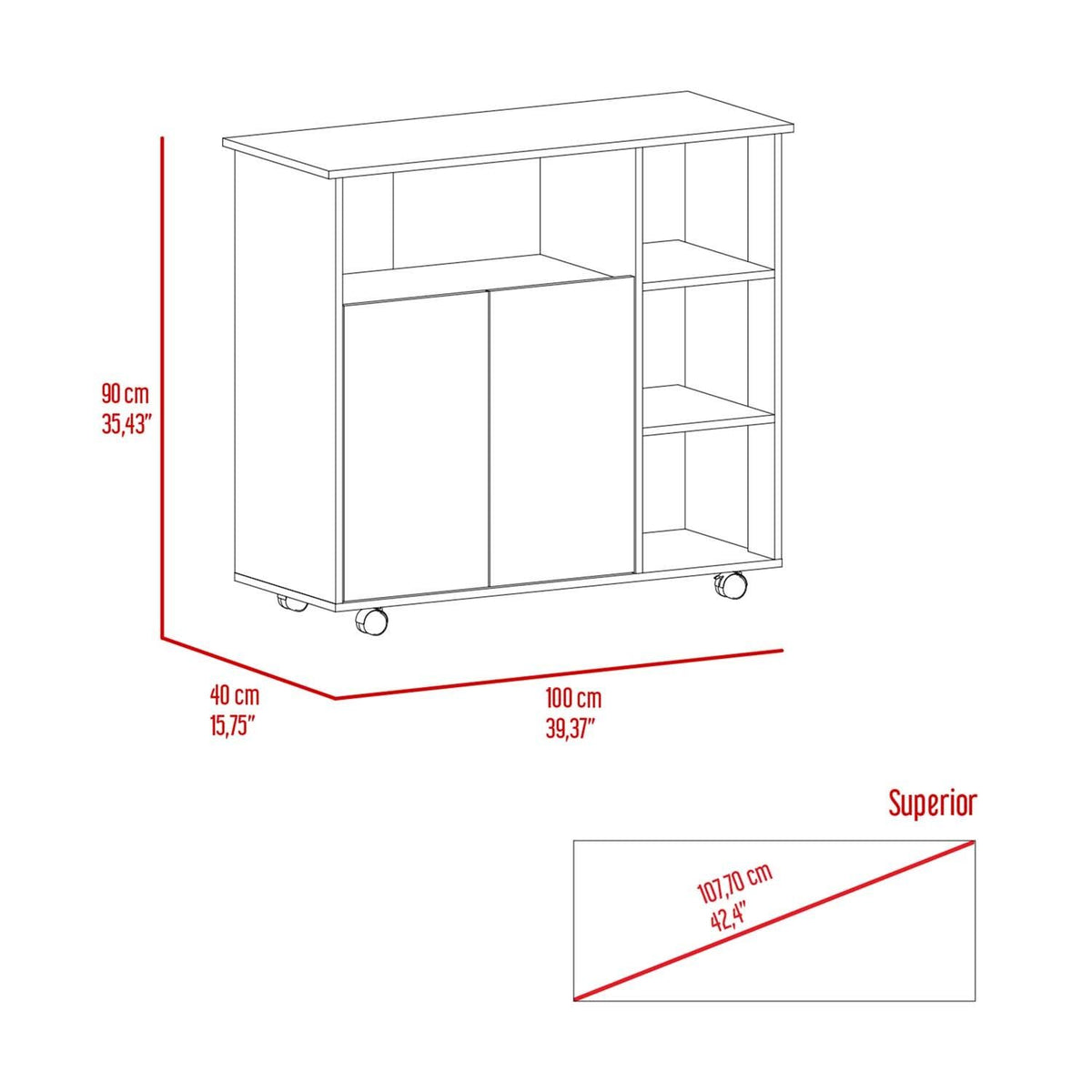 Serbia Kitchen Island, One Cabinet, Four Open Shelves