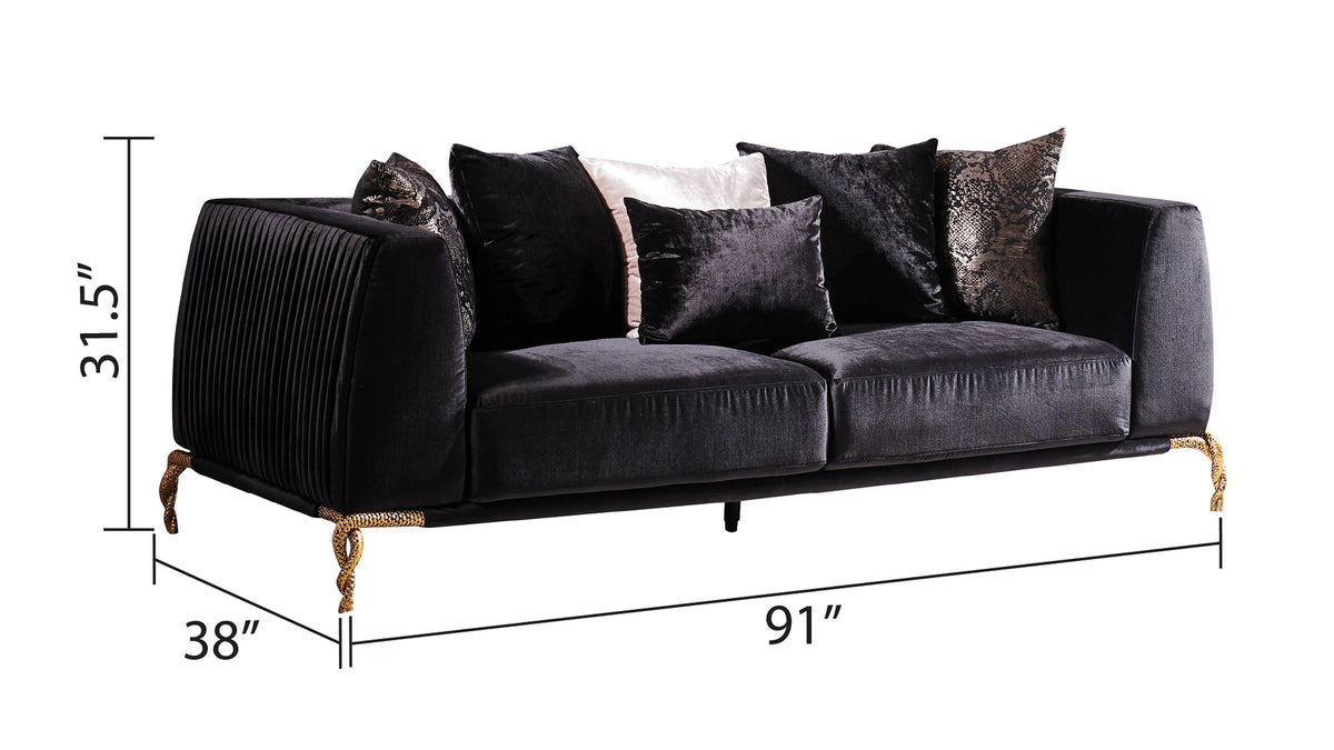Shiny Thick Velvet Fabric Upholstered 2PC Living room set made with wood in Black