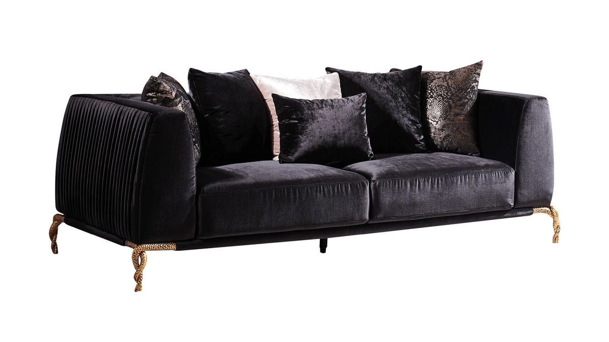 Shiny Thick Velvet Fabric Upholstered 2PC Living room set made with wood in Black