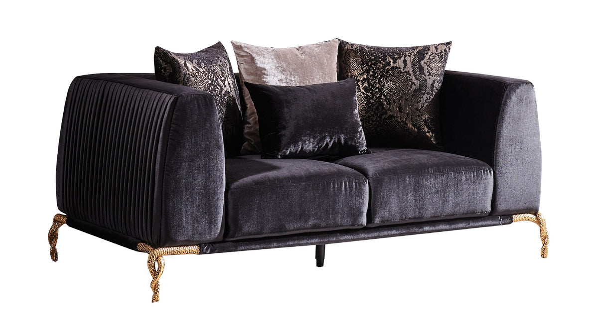 Shiny Thick Velvet Fabric Upholstered 2PC Living room set made with wood in Black