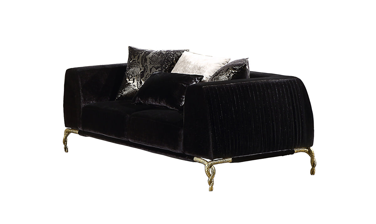 Shiny Thick Velvet Fabric Upholstered 2PC Living room set made with wood in Black