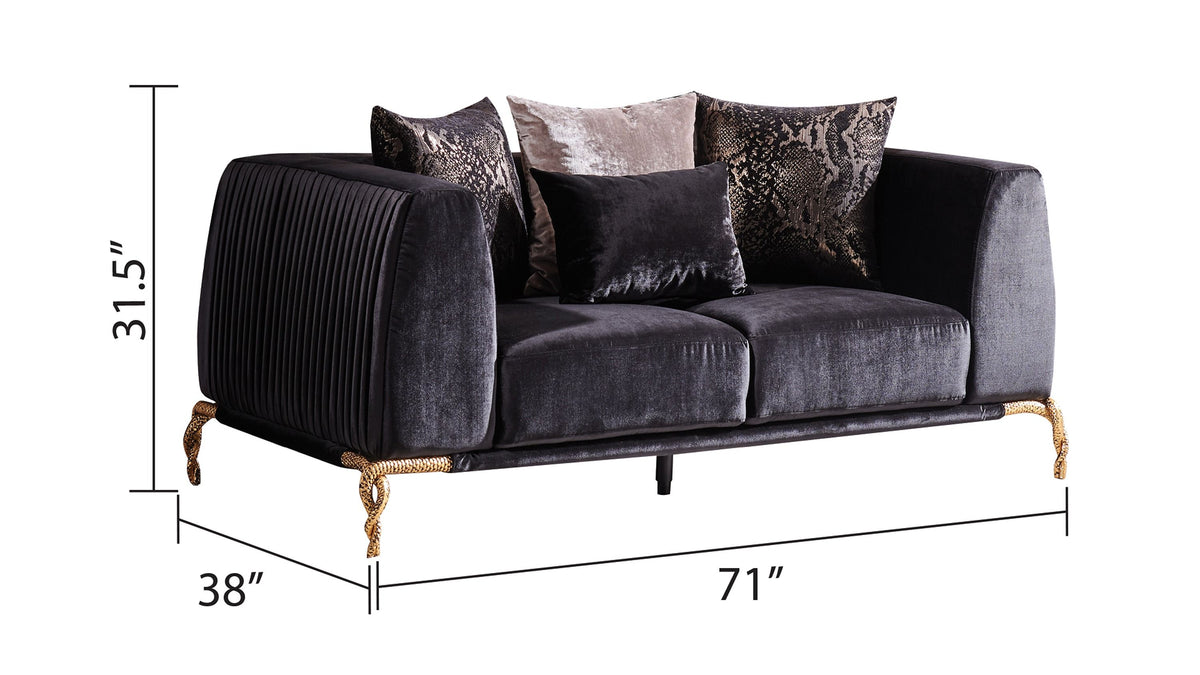 Shiny Thick Velvet Fabric Upholstered 2PC Living room set made with wood in Black