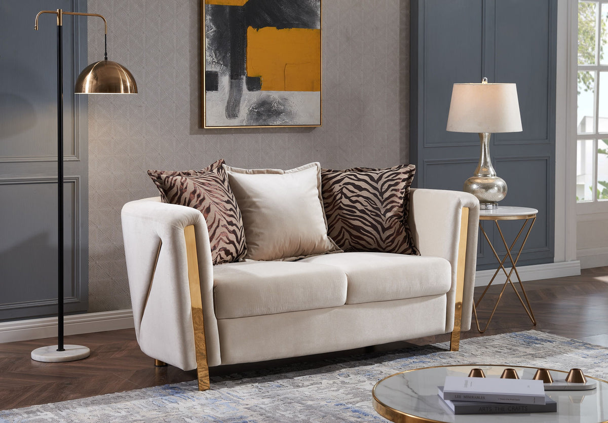 Thick Velvet Fabric Upholstered 2Pc Living Room Set Made With Wood in Beige