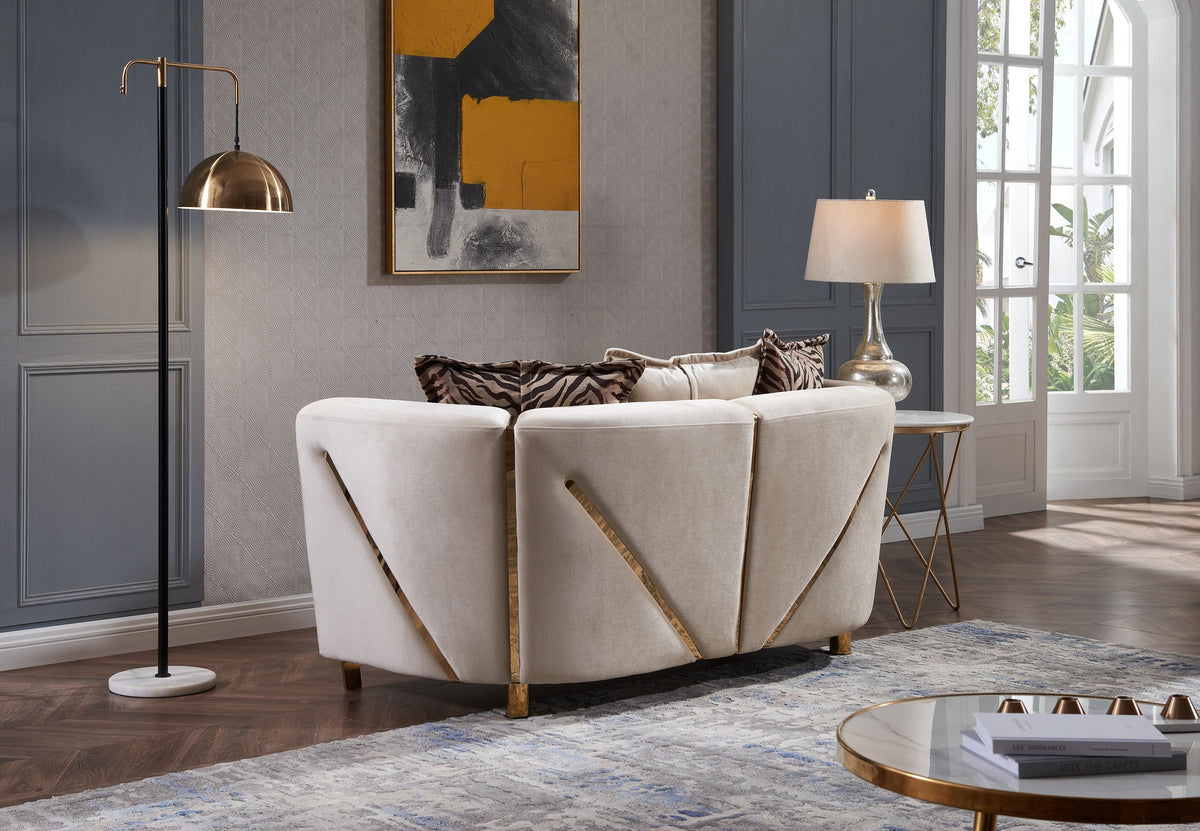 Thick Velvet Fabric Upholstered 2Pc Living Room Set Made With Wood in Beige