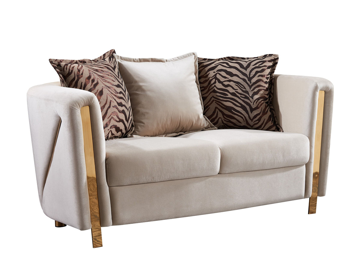 Thick Velvet Fabric Upholstered 2Pc Living Room Set Made With Wood in Beige