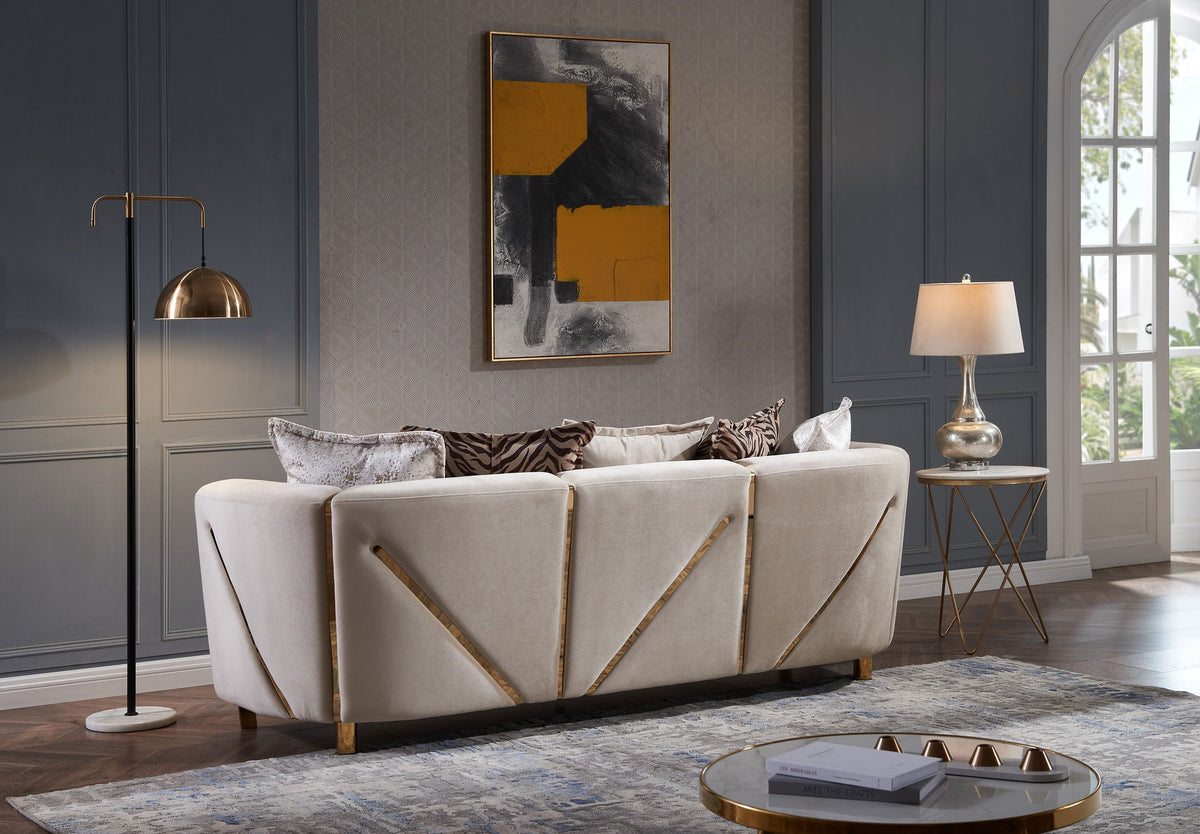 Thick Velvet Fabric Upholstered 2Pc Living Room Set Made With Wood in Beige