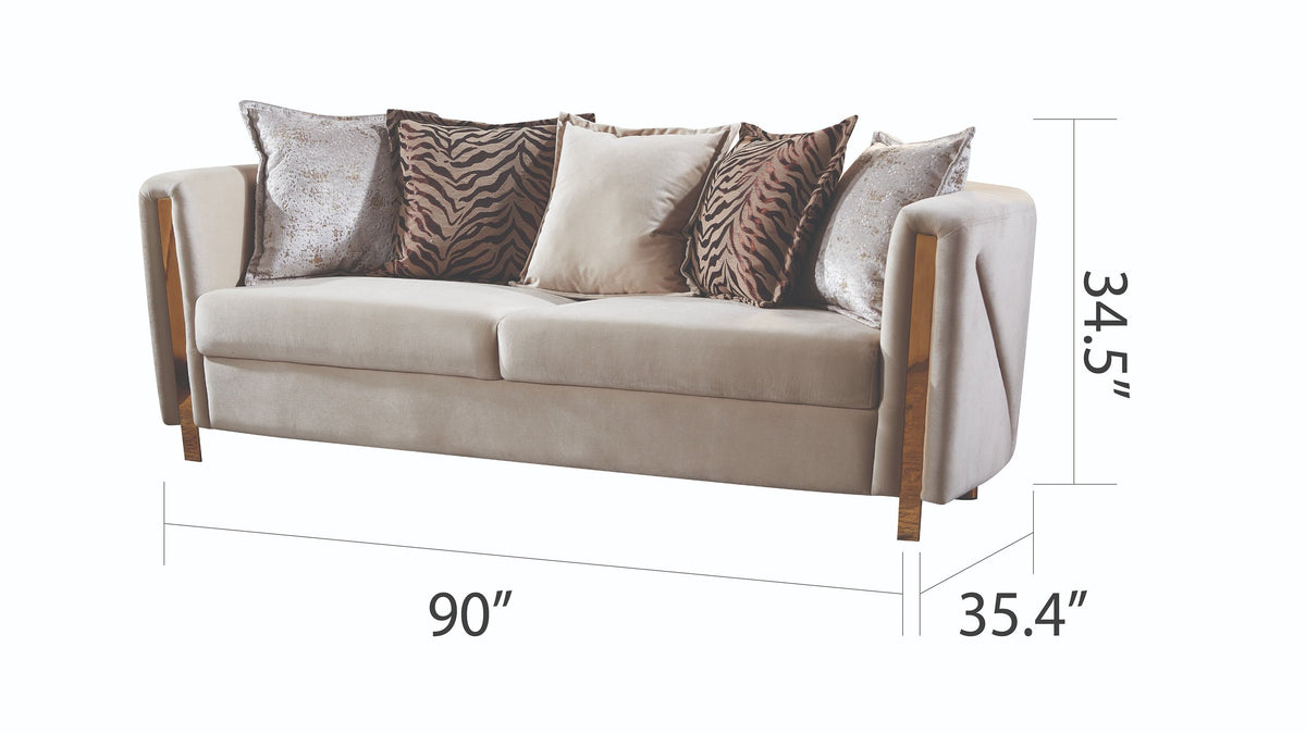 Thick Velvet Fabric Upholstered 2Pc Living Room Set Made With Wood in Beige