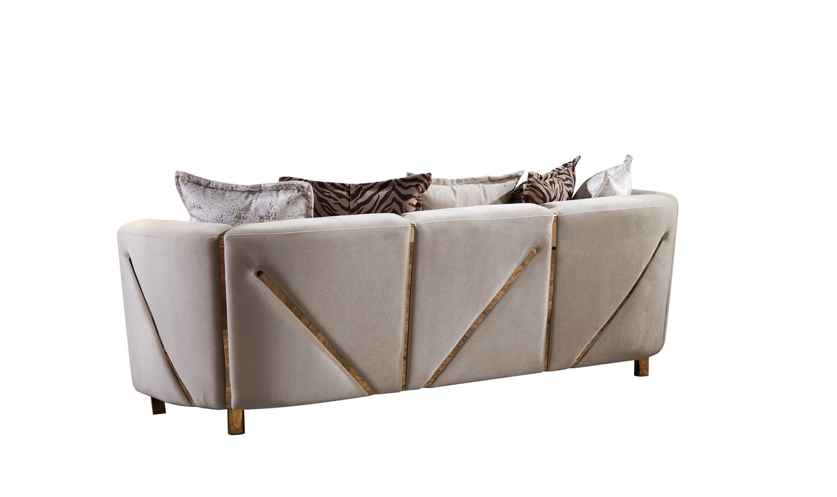 Thick Velvet Fabric Upholstered 2Pc Living Room Set Made With Wood in Beige