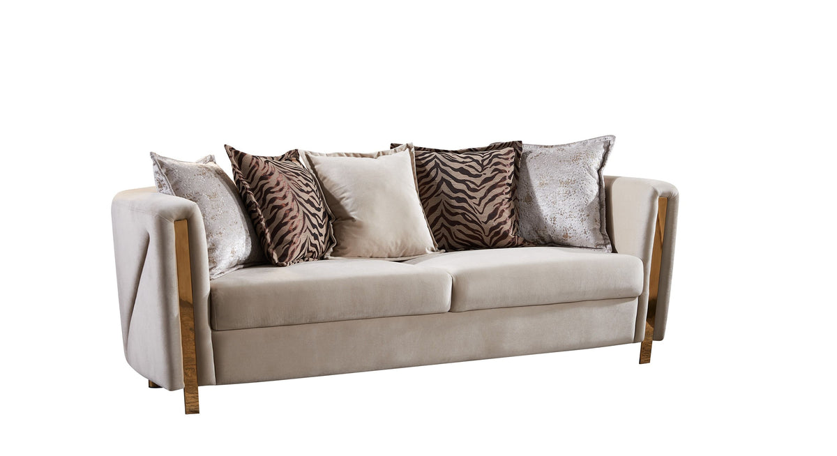 Thick Velvet Fabric Upholstered 2Pc Living Room Set Made With Wood in Beige