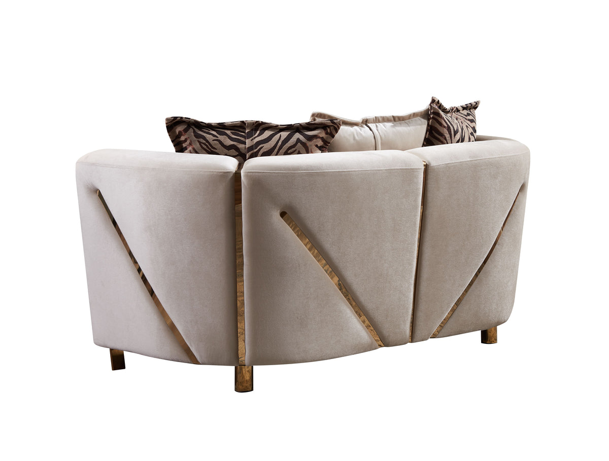 Thick Velvet Fabric Upholstered 2Pc Living Room Set Made With Wood in Beige