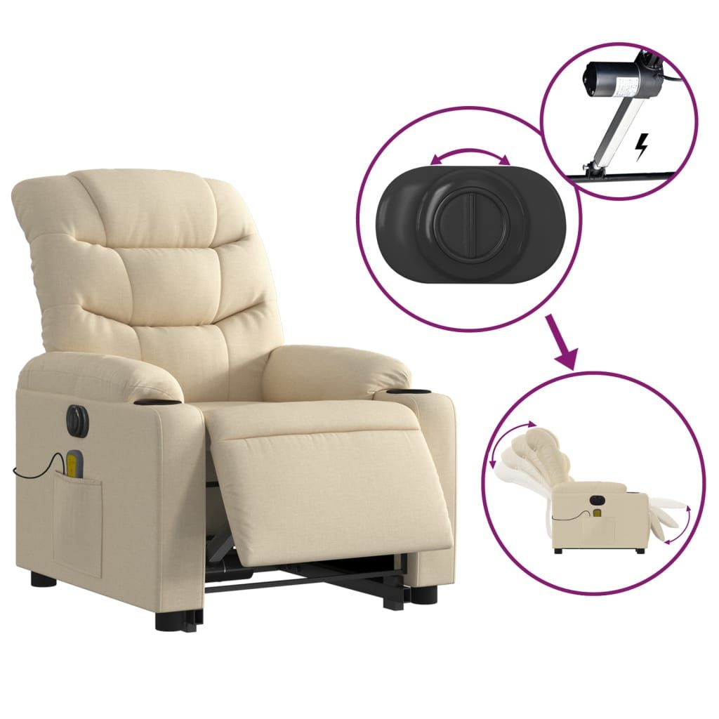 Electric Stand up Massage Recliner Chair Cream Fabric
