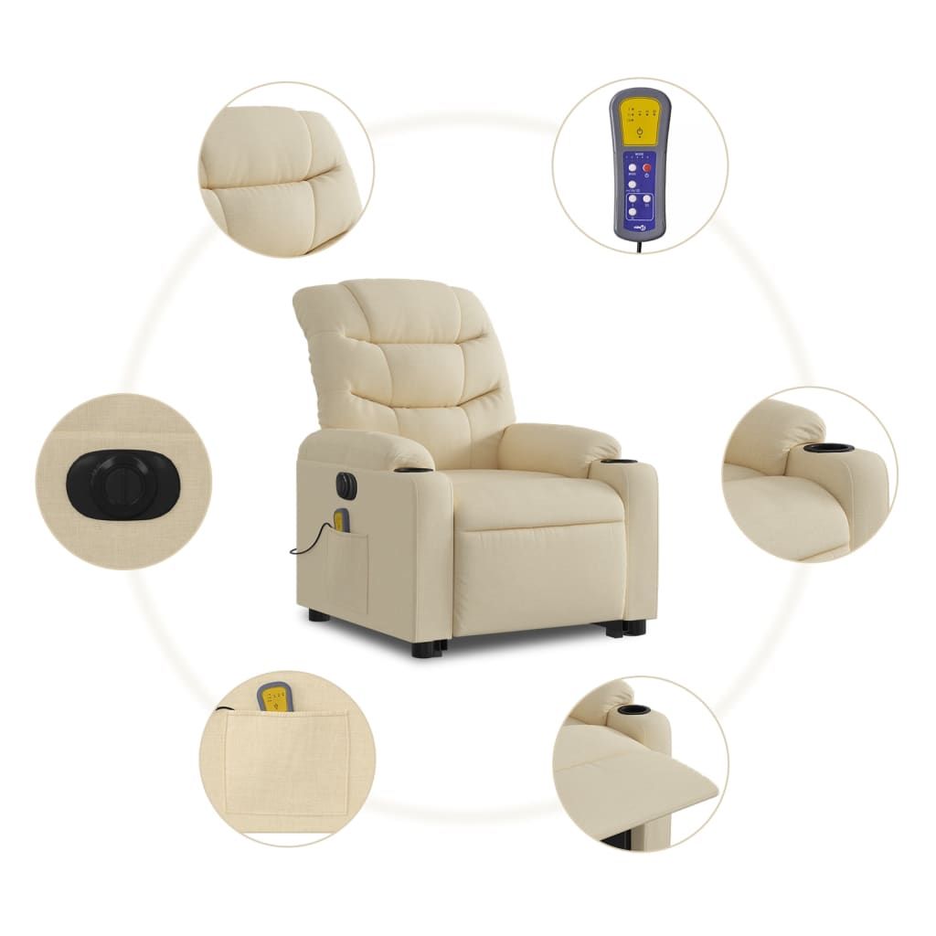 Electric Stand up Massage Recliner Chair Cream Fabric