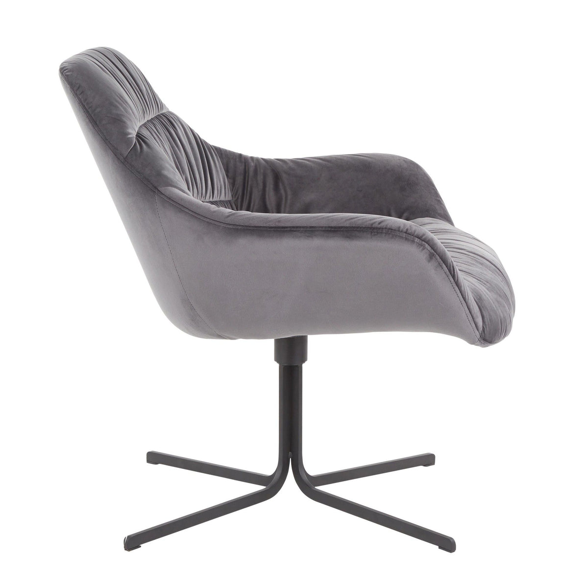 Wayne Contemporary Swivel Lounge Chair in Black Metal and Grey Velvet by LumiSource