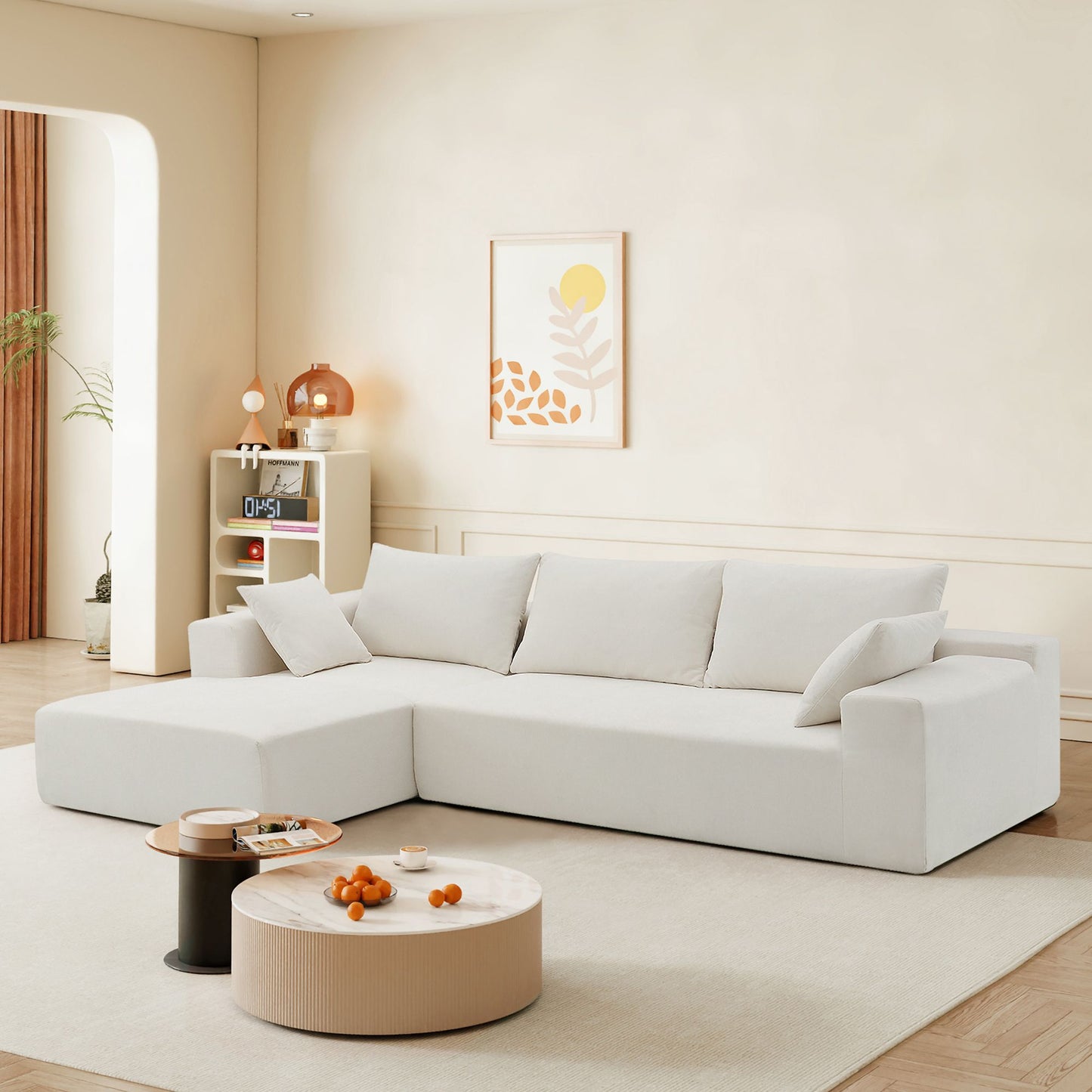 [VIDEO provided]109*68" Modular Sectional Living Room Sofa Set, Modern Minimalist Style Couch, Upholstered Compressed Sofa for Living Room, Bedroom, Salon, 2 PC Free Combination, L-Shape, Cream