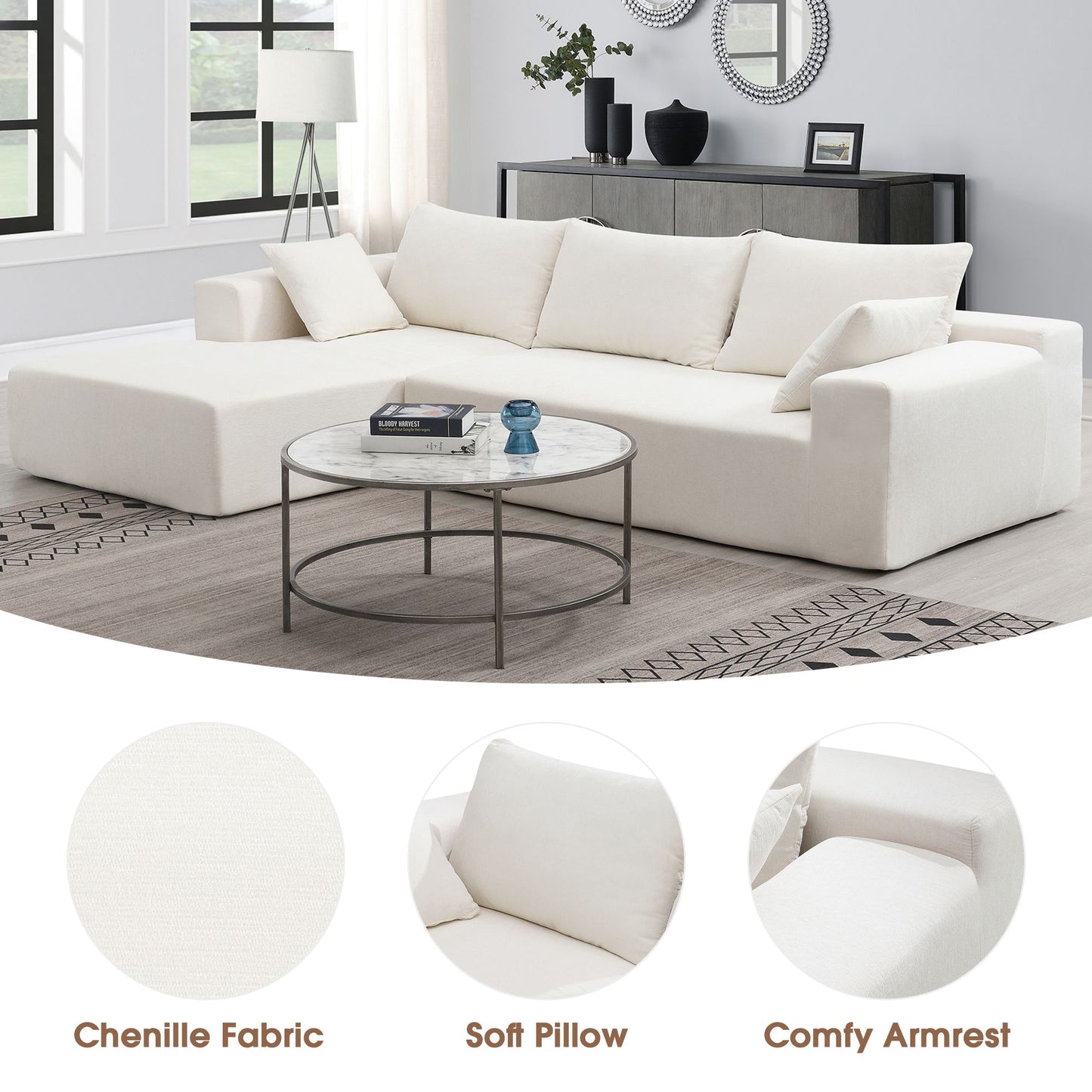 [VIDEO provided]109*68" Modular Sectional Living Room Sofa Set, Modern Minimalist Style Couch, Upholstered Compressed Sofa for Living Room, Bedroom, Salon, 2 PC Free Combination, L-Shape, Cream