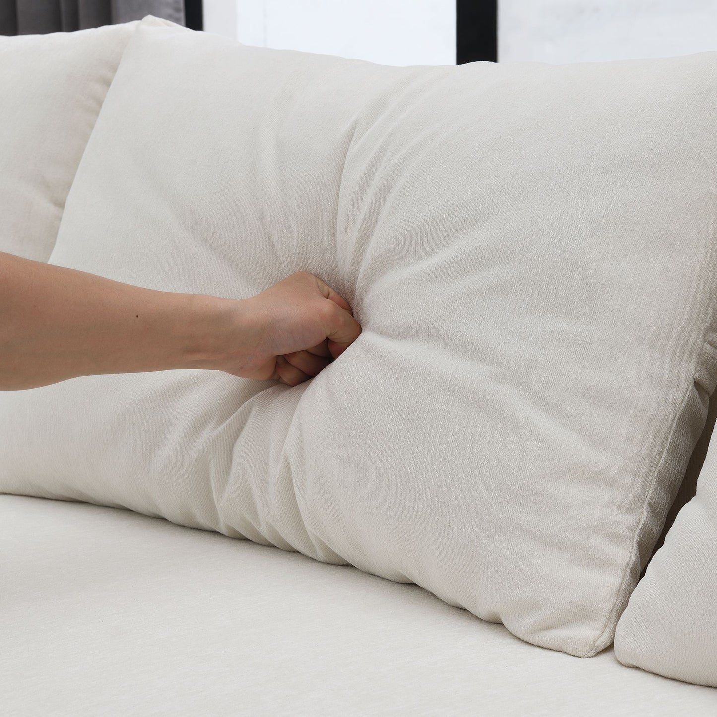 [VIDEO provided]109*68" Modular Sectional Living Room Sofa Set, Modern Minimalist Style Couch, Upholstered Compressed Sofa for Living Room, Bedroom, Salon, 2 PC Free Combination, L-Shape, Cream