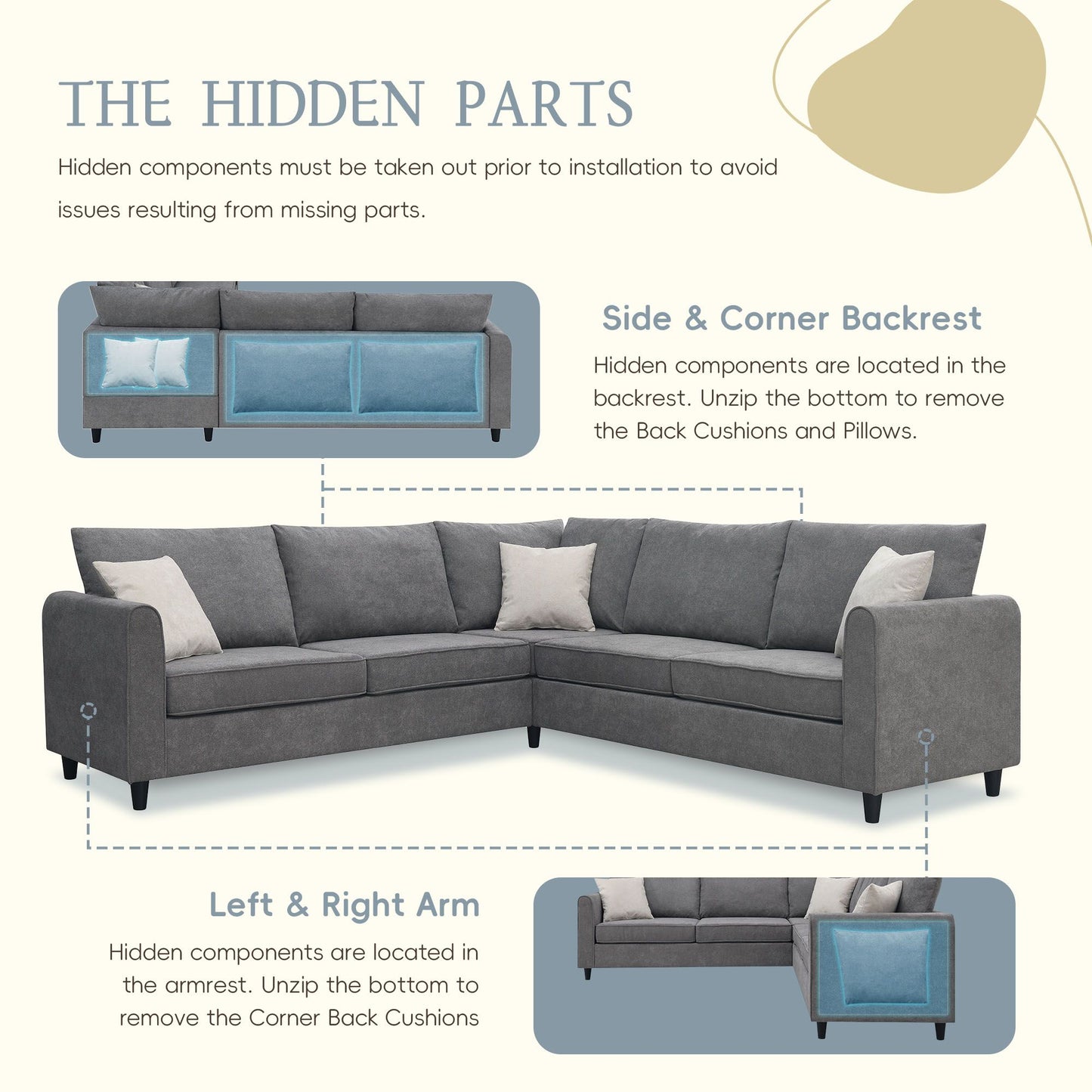 [VIDEO provided] [New] 91*91" Modern Upholstered Living Room Sectional Sofa, L Shape Furniture Couch with 3 Pillows