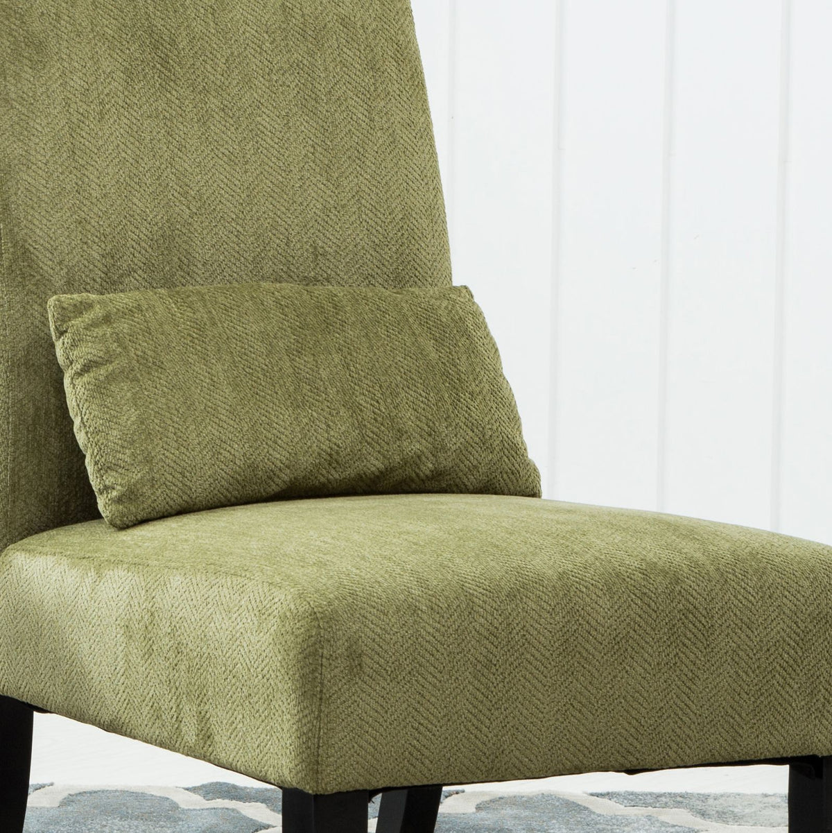 Pisano Contemporary Chenille Fabric Armless Accent Chair with Pillow, Green