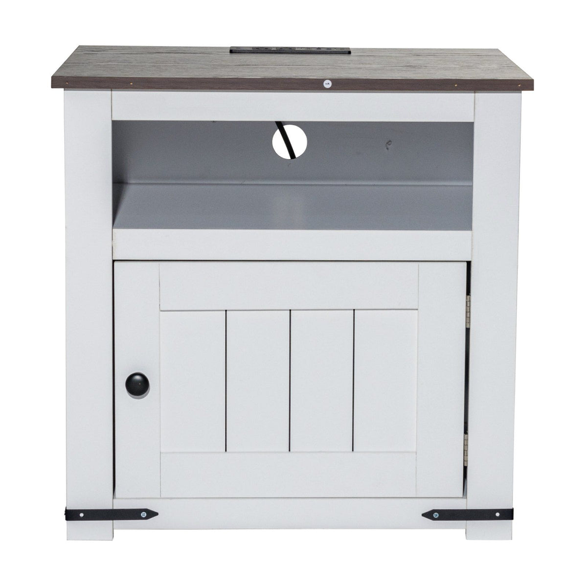 VEVOR Farmhouse End Table, Square Night Stand with USB Ports and Outlets, 3 Tiers End Table Side Table Coffee Table with Storage Cabinet, Ideal for Living Room, Bedroom, Office, White