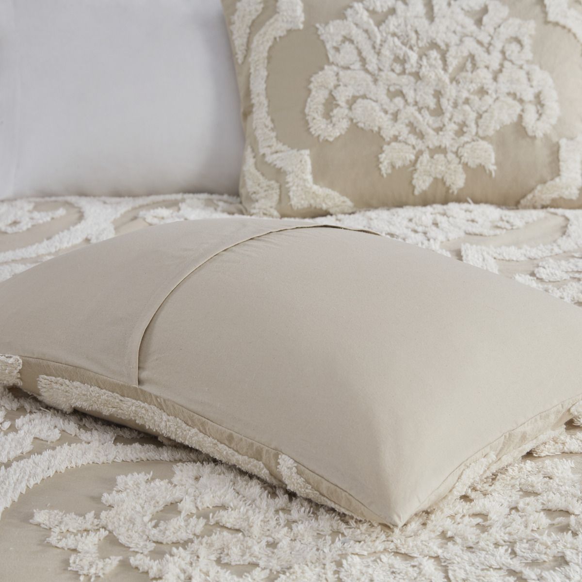 3 piece Tufted Cotton Chenille Damask Comforter Set