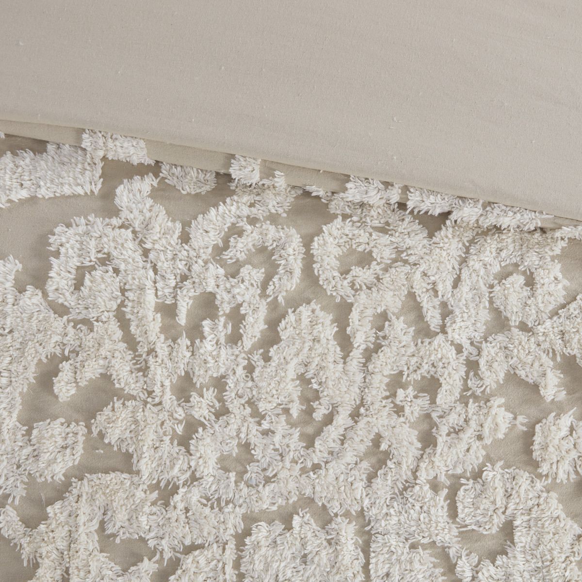 3 piece Tufted Cotton Chenille Damask Comforter Set