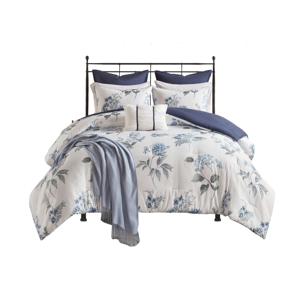 7 Piece Printed Seersucker Comforter Set with Throw Blanket