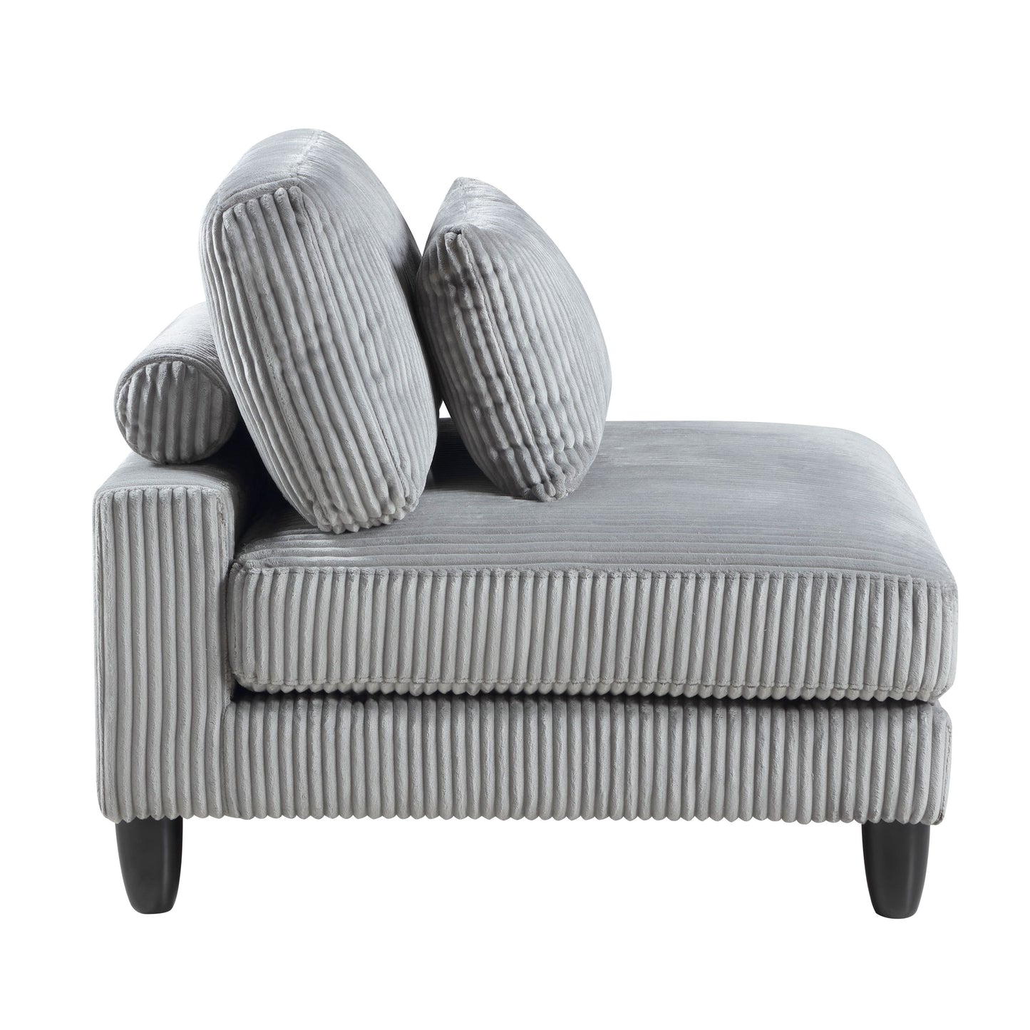 6pc Modular Sectional Set Gray Corduroy Upholstery 3x Armless Chairs 3x Corner Seats Soft Pillows Living Room Furniture
