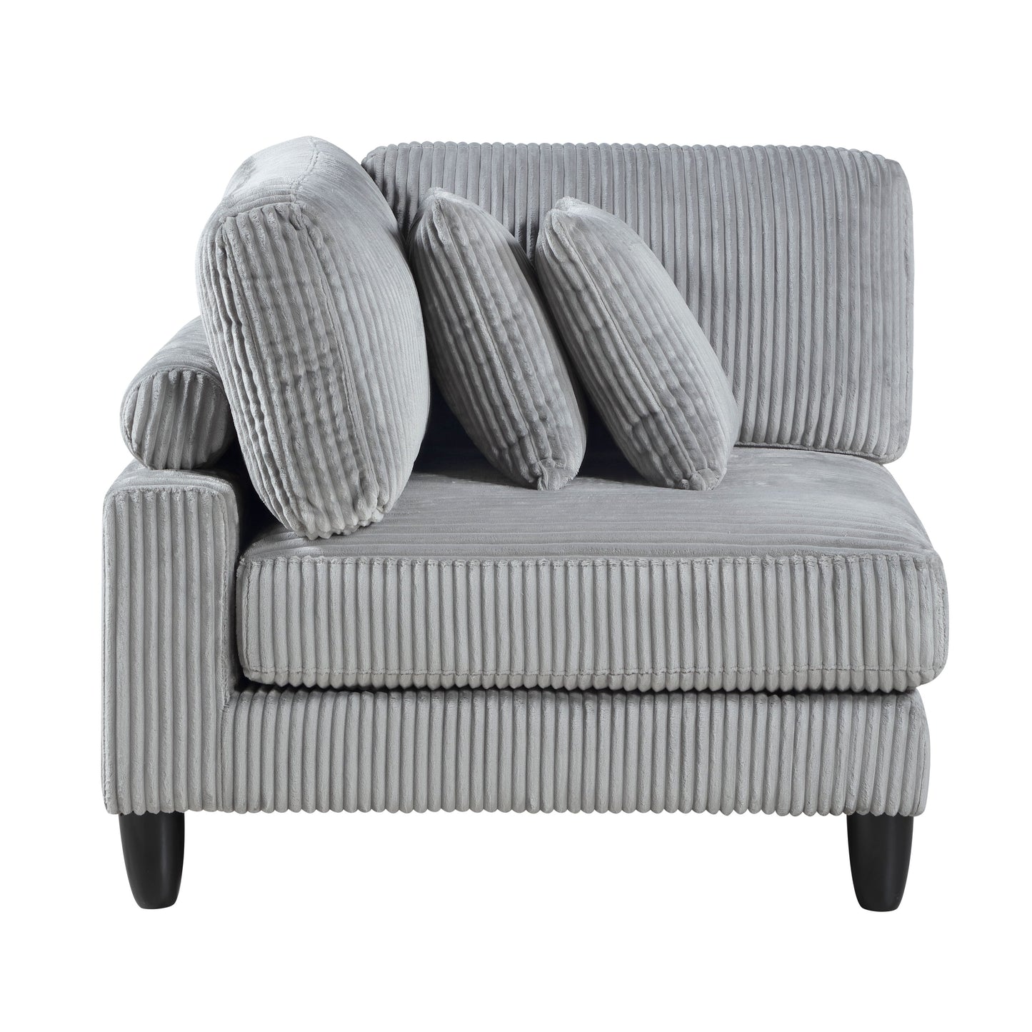 6pc Modular Sectional Set Gray Corduroy Upholstery 3x Armless Chairs 3x Corner Seats Soft Pillows Living Room Furniture