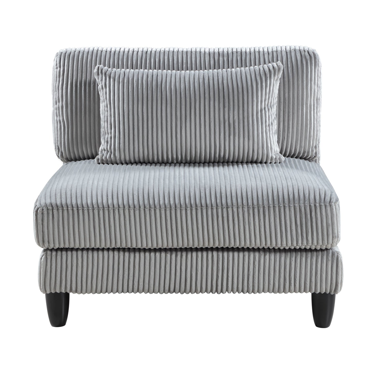 6pc Modular Sectional Set Gray Corduroy Upholstery 3x Armless Chairs 3x Corner Seats Soft Pillows Living Room Furniture