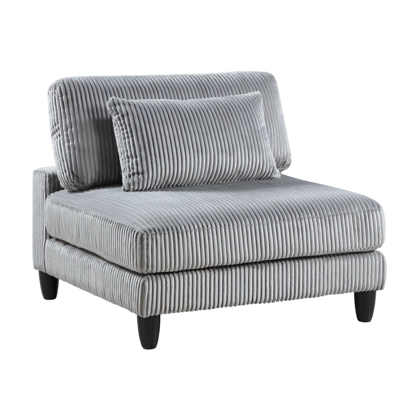 6pc Modular Sectional Set Gray Corduroy Upholstery 3x Armless Chairs 3x Corner Seats Soft Pillows Living Room Furniture