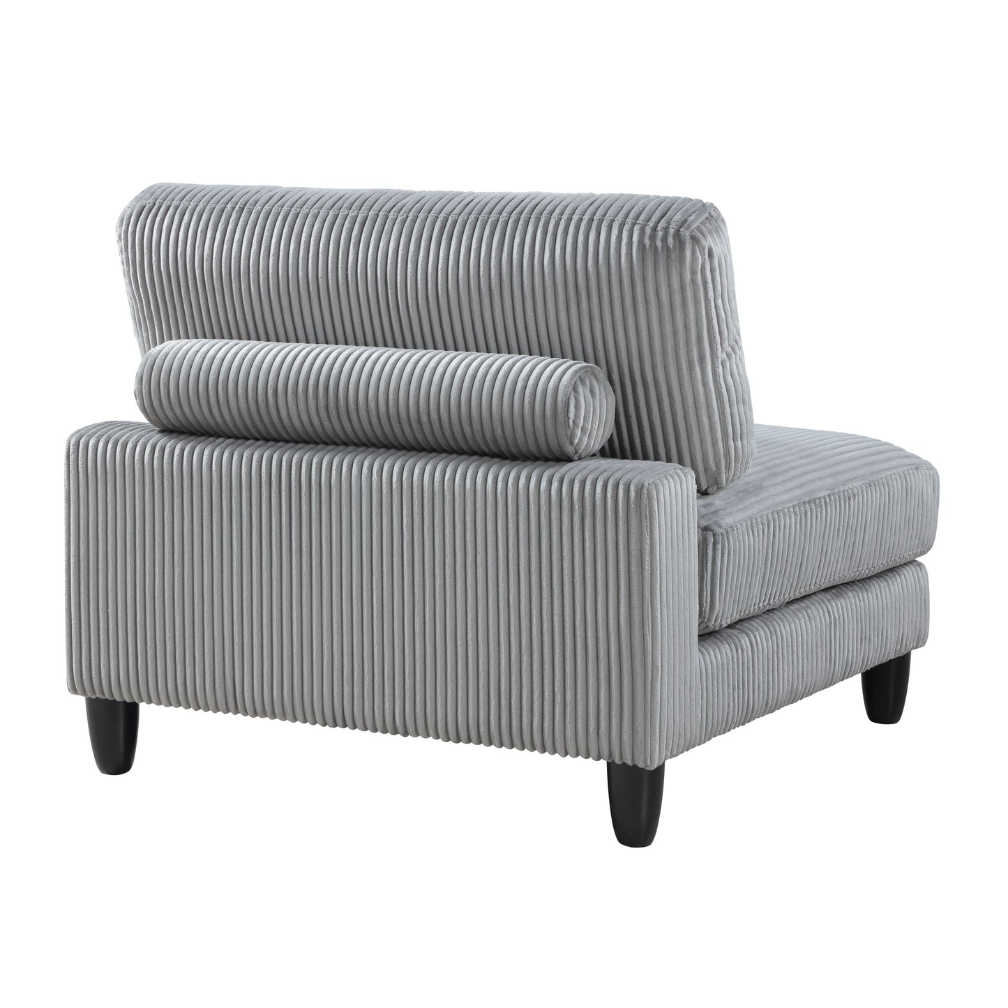 6pc Modular Sectional Set Gray Corduroy Upholstery 3x Armless Chairs 3x Corner Seats Soft Pillows Living Room Furniture