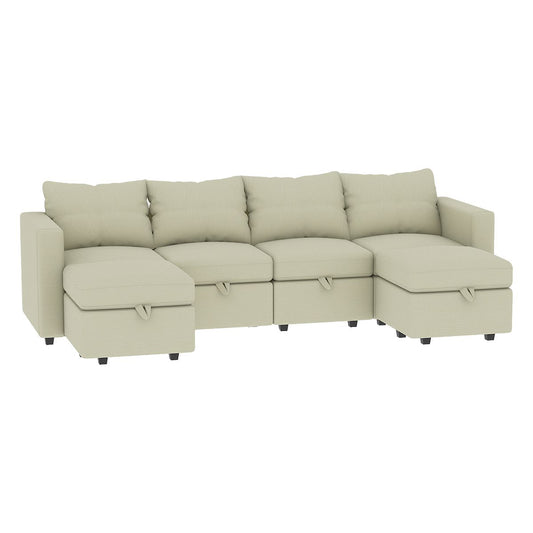 Modular Sectional Sofa with Storage, 109'' L-Shaped Upholstered Couch with Hidden Compartments, Wooden Frame and Polyester Fabric, Space-Saving Design, Available in Black, Beige, and Gray