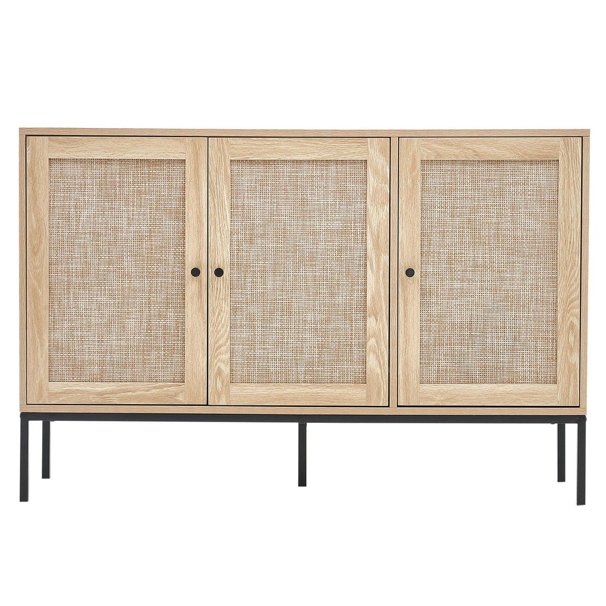 VEVOR Rattan Cabinet, Rattan Storage Cabinet 47inch with 3 Magnetic Doors and Adjustable Shelves, Sideboard Buffet Cabinet for Hallway, Entryway, Living Room, or Kitchen, Natural