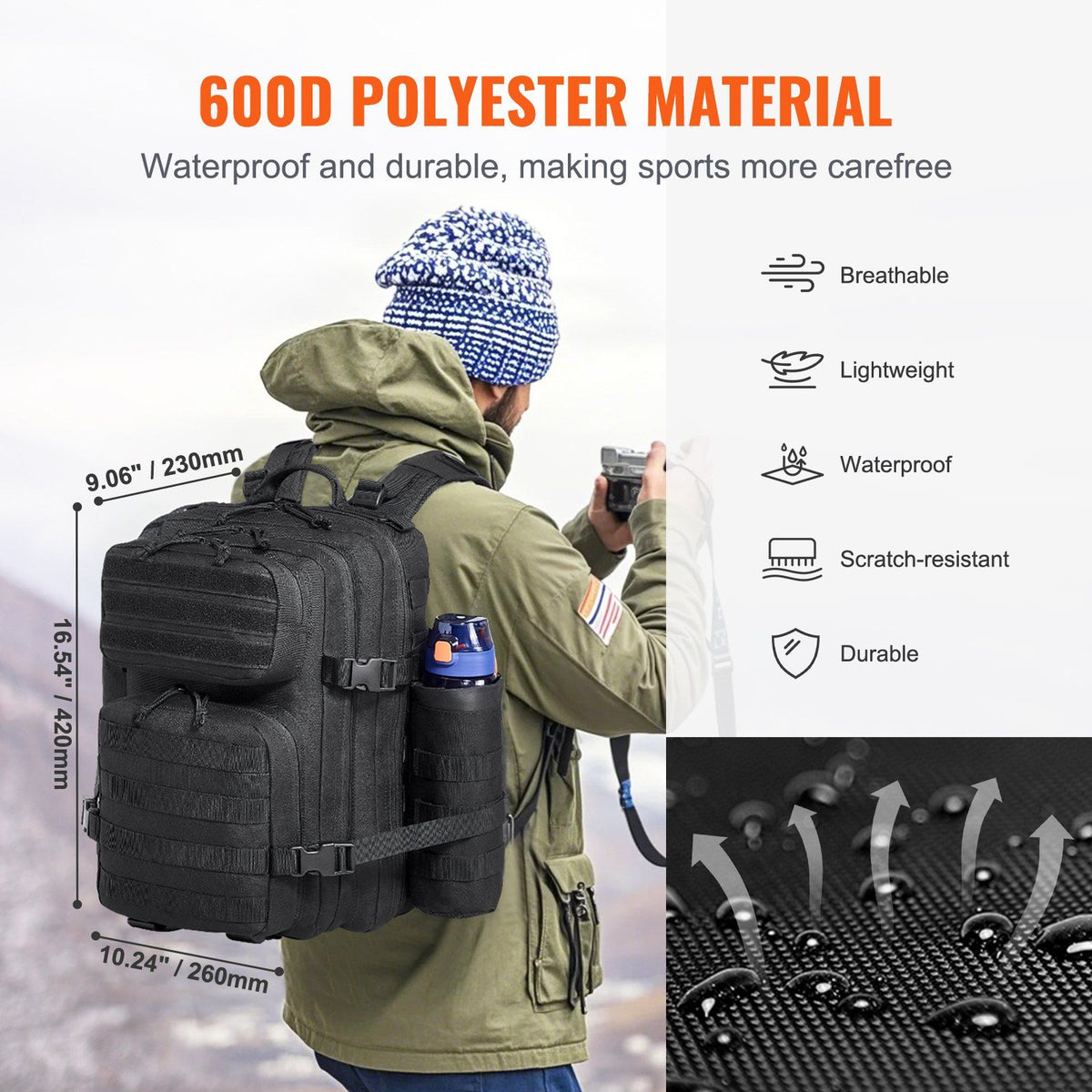 Tactical Backpack 25L Military Backpack with Molle Mode & 3 Compartments, Military Tactical Backpack For Men Molle Daypack 3 Day Bug Out Bag Hiking Rucksack With Bottle Holder