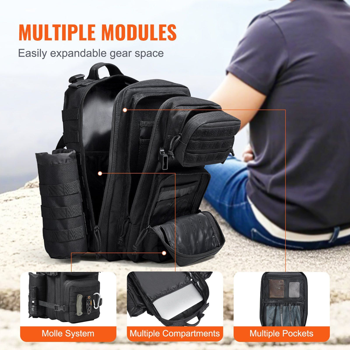 Tactical Backpack 25L Military Backpack with Molle Mode & 3 Compartments, Military Tactical Backpack For Men Molle Daypack 3 Day Bug Out Bag Hiking Rucksack With Bottle Holder
