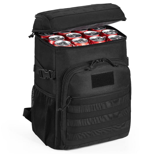 Cooler Bag, 25L Insulated Lunch Bag with Molle Design and Multi-Pocket, 600D Cooler Lunch Box with Removable Storage Bags, Soft Cooler for Office, Picnic, Hiking, Beach or Beverage, Black